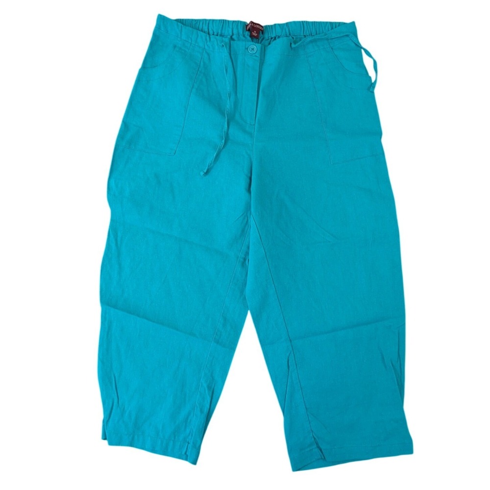 Jessica London Teal Linen Blend Crop Pants Womens 18 Turquoise Coastal‎ Trousers